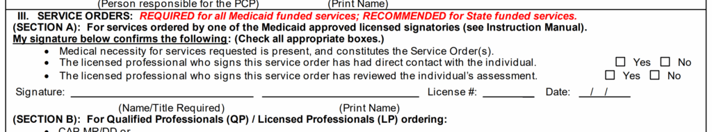 Service Order on PCP signature page.